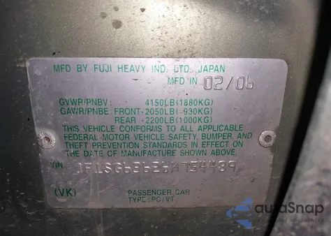 2006 Subaru Forester 2.5X from USA, damaged, VIN JF1SG63626H754489